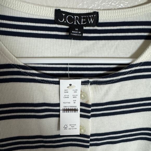 J.Crew Fine Rib Knit Cardigan Womens M White Blue Stripe Button Front Slim Fit - Picture 4 of 7